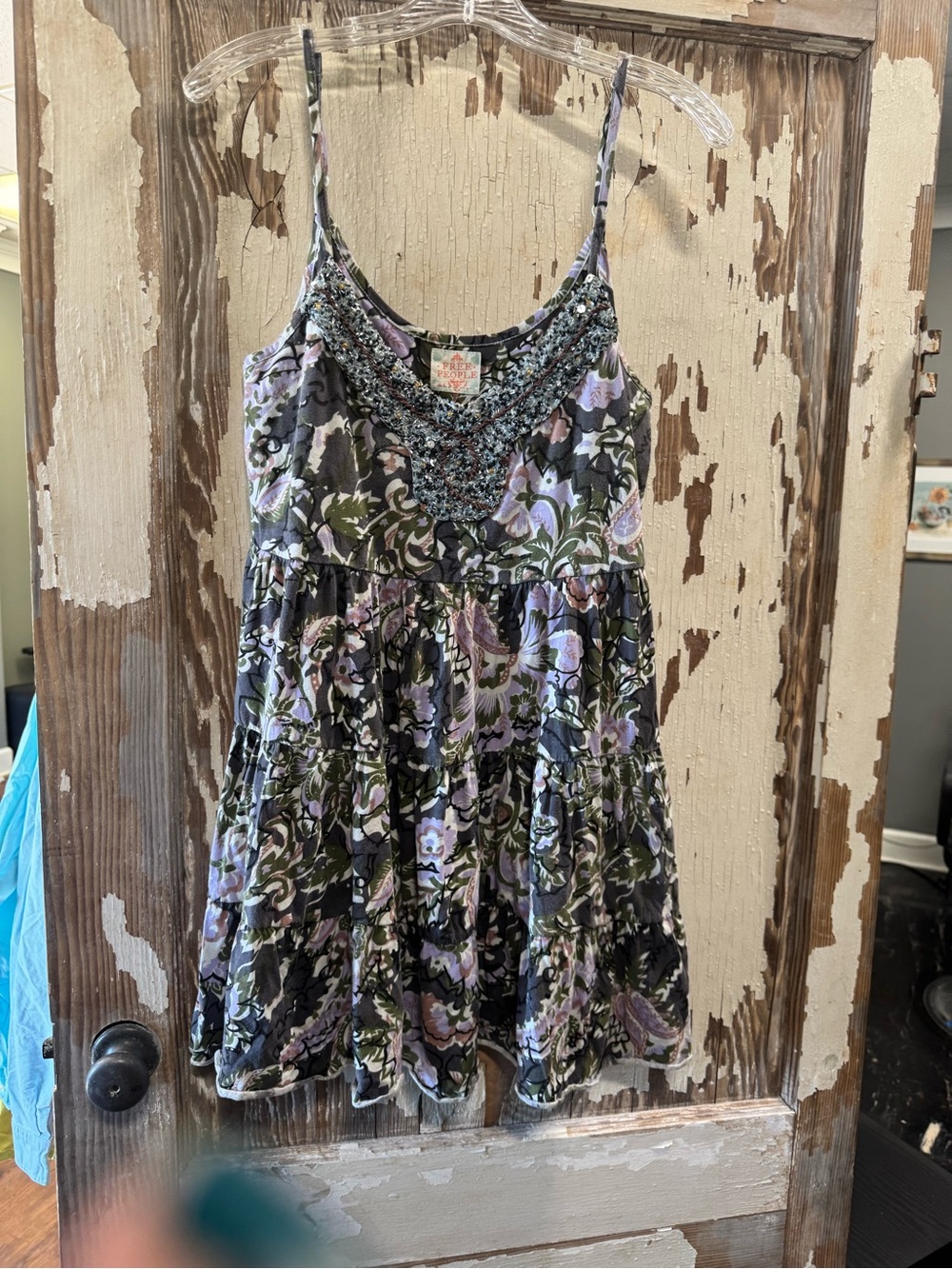 Boho Floral Tiered Spaghetti-Strap Tank - Lavender & Black